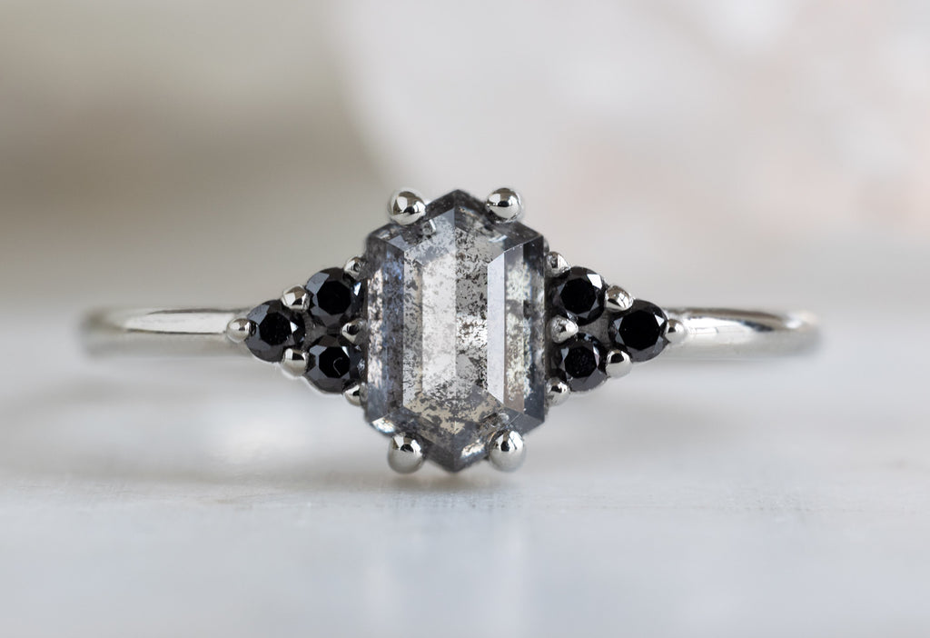 The Ivy Ring with a Salt and Pepper Hexagon Diamond