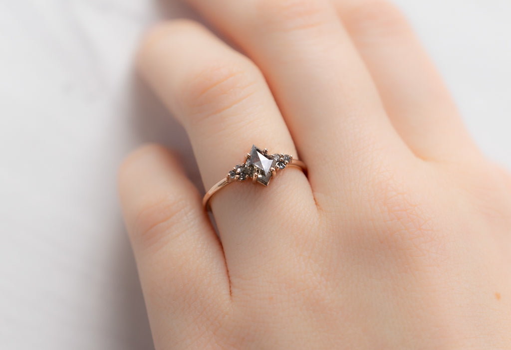 The Ivy Ring with a Salt and Pepper Kite Diamond on Model