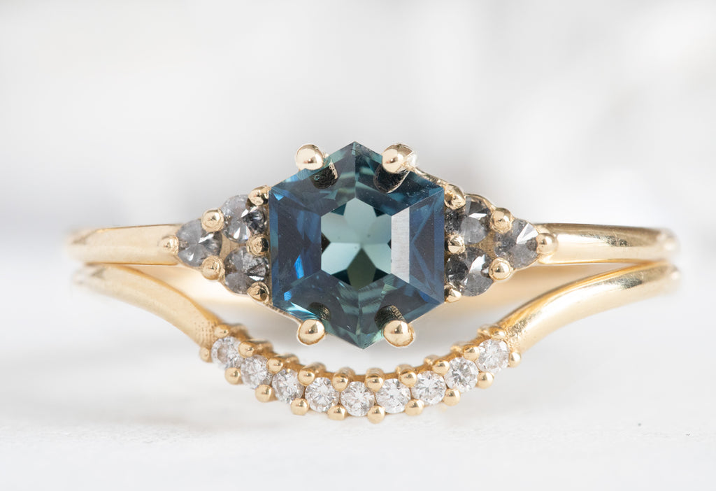 The Ivy Ring with a Sapphire Hexagon with Stacking Band
