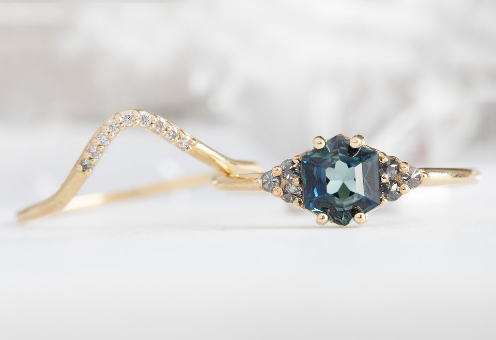 The Ivy Ring with a Sapphire Hexagon with Stacking Band