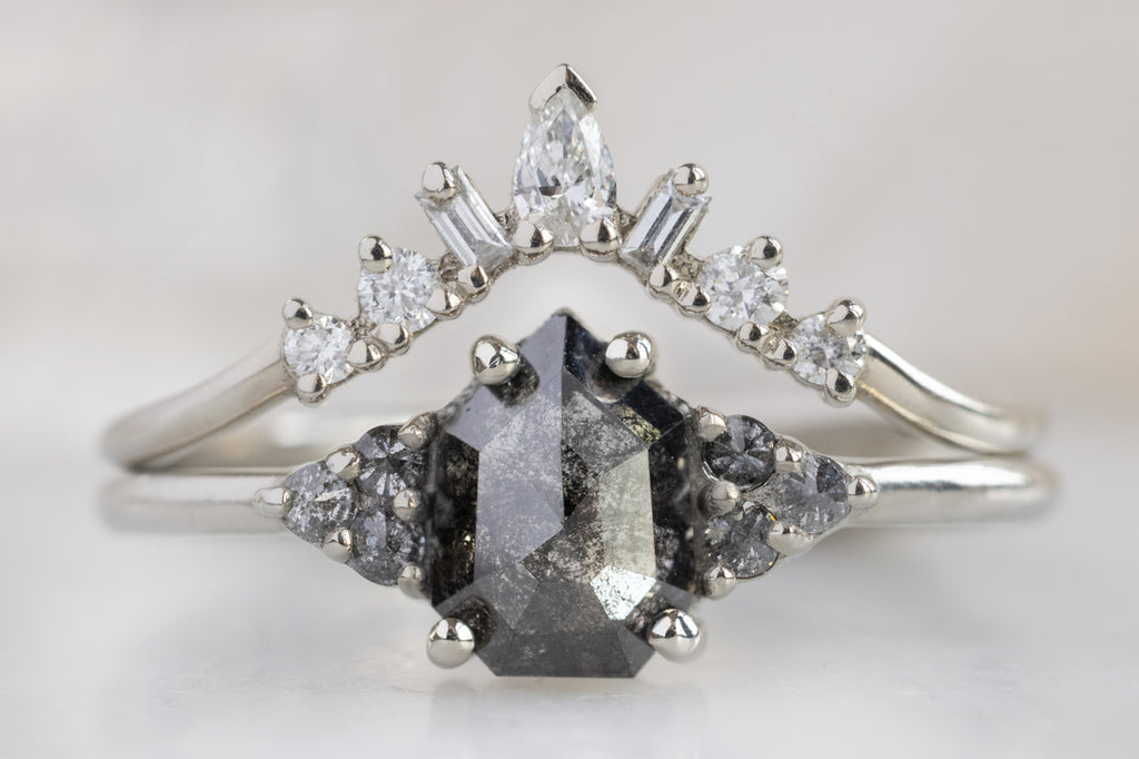 The Ivy Ring with a Shield-Cut Black Diamond with Stacking Band