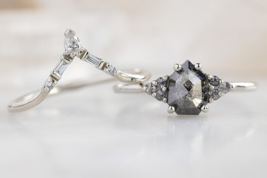 The Ivy Ring with a Shield-Cut Black Diamond with Stacking Band