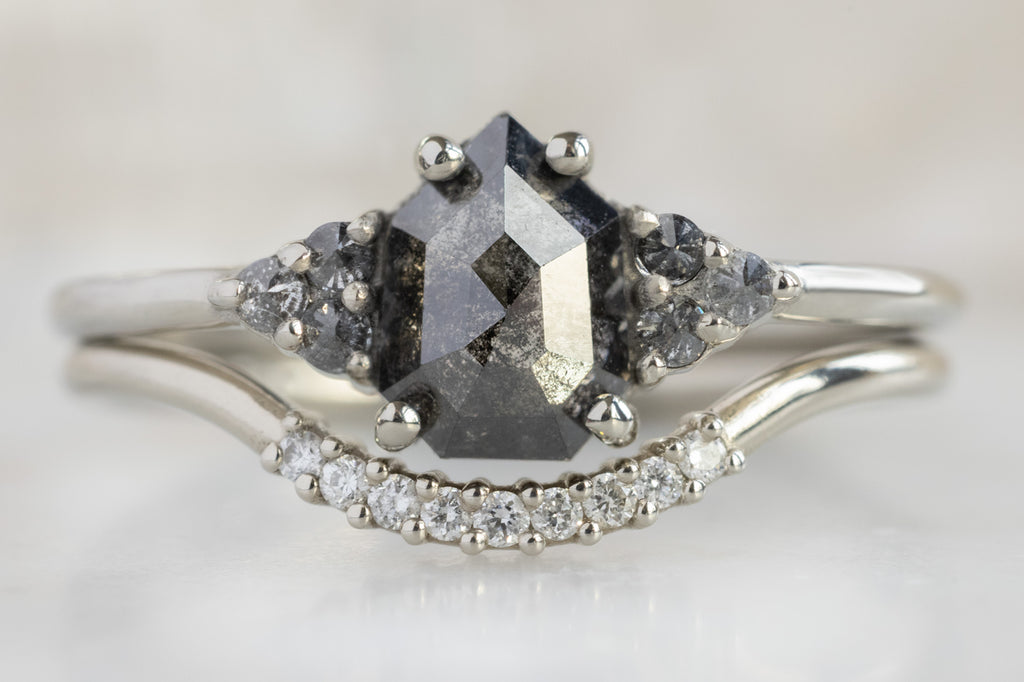 The Ivy Ring with a Shield-Cut Black Diamond with Stacking Band