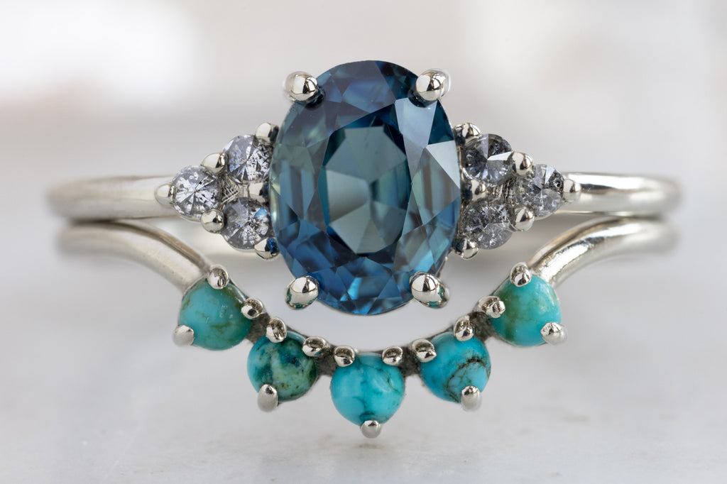 The Ivy Ring with an Oval-Cut Montana Sapphire with Turquoise Stacking Band