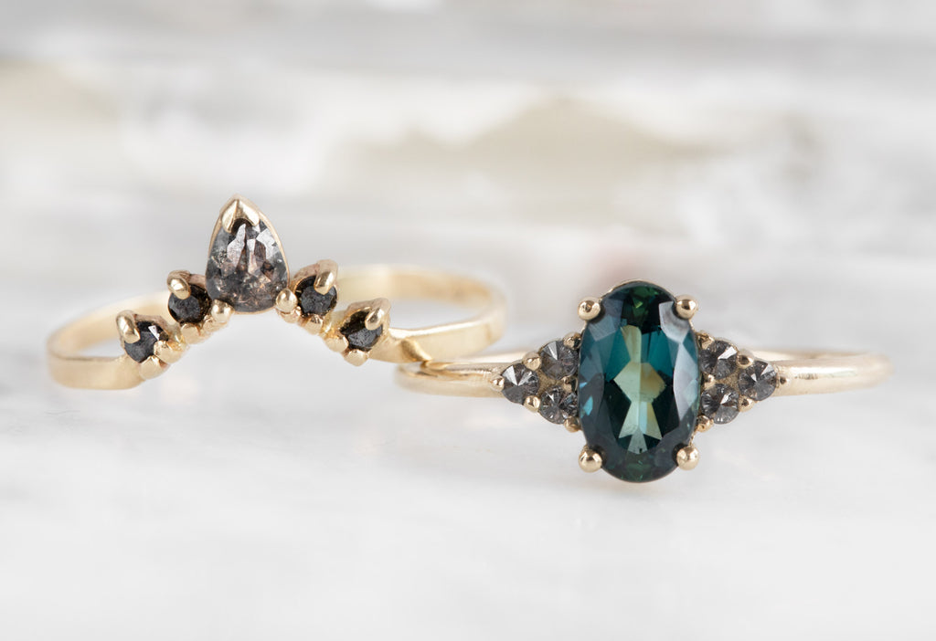 The Ivy Ring with an Oval-Cut Montana Sapphire with Stacking Band