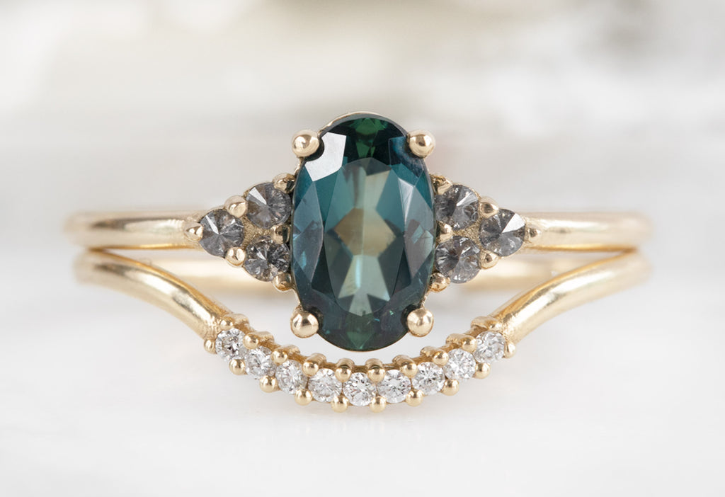 The Ivy Ring with an Oval-Cut Montana Sapphire with Stacking Band