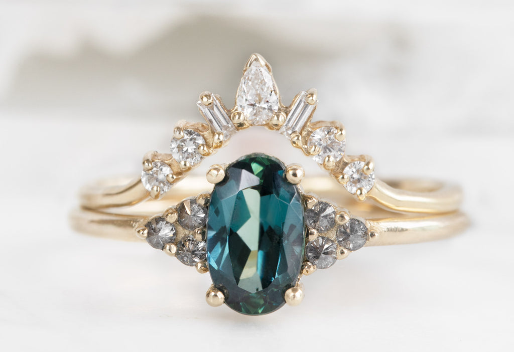 The Ivy Ring with an Oval-Cut Montana Sapphire with Stacking Band
