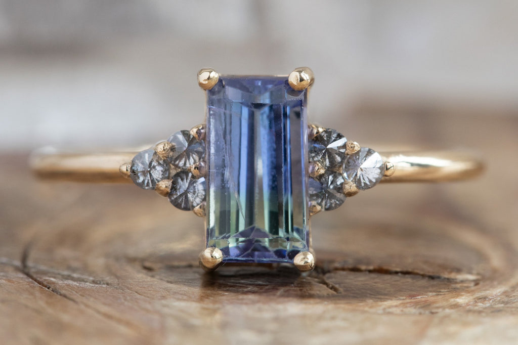 The Ivy Ring with an Emerald Cut Bi-Color Tanzanite