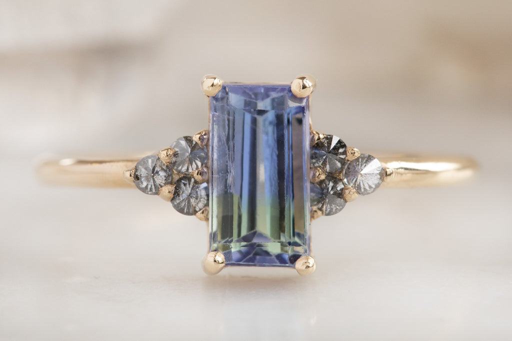 The Ivy Ring with an Emerald Cut Bi-Color Tanzanite