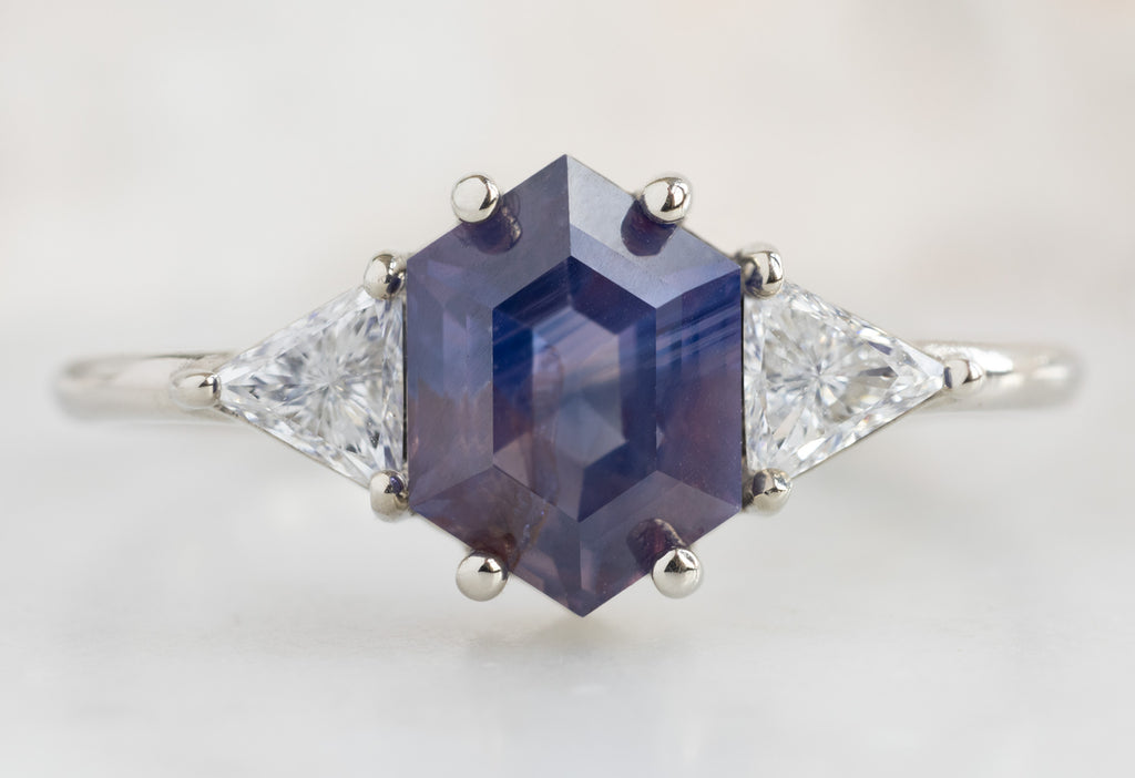 The Jade Ring with a Bicolor Hexagon Sapphire