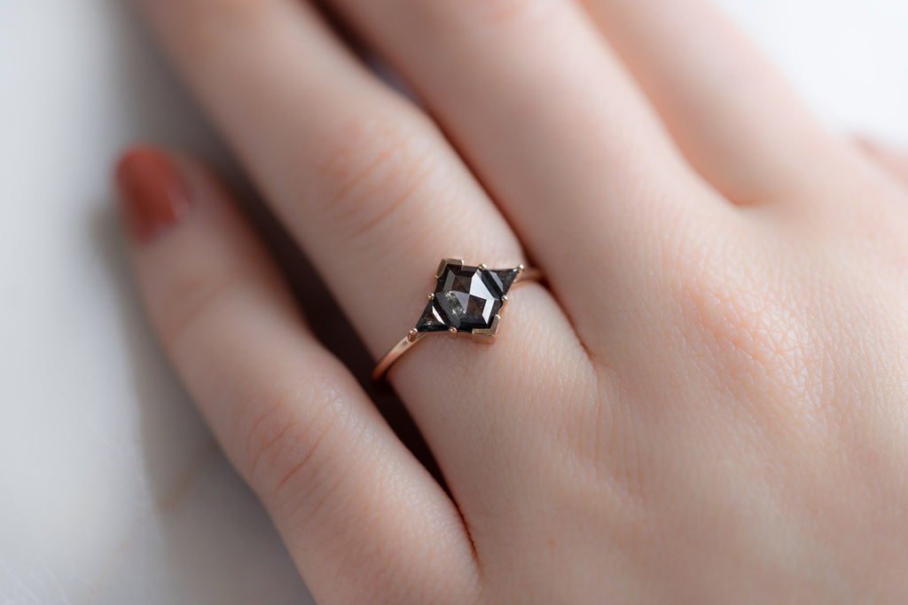 The Jade Ring with a Black Hexagon Diamond on Model