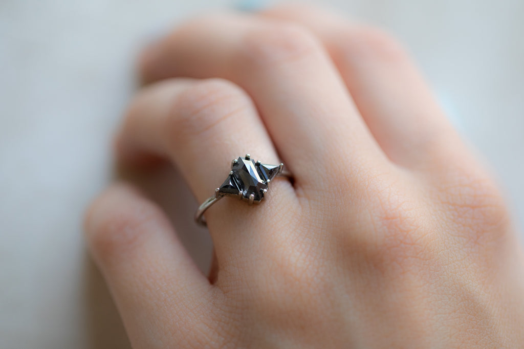 The Jade Ring with a Black Hexagon Diamond on Model
