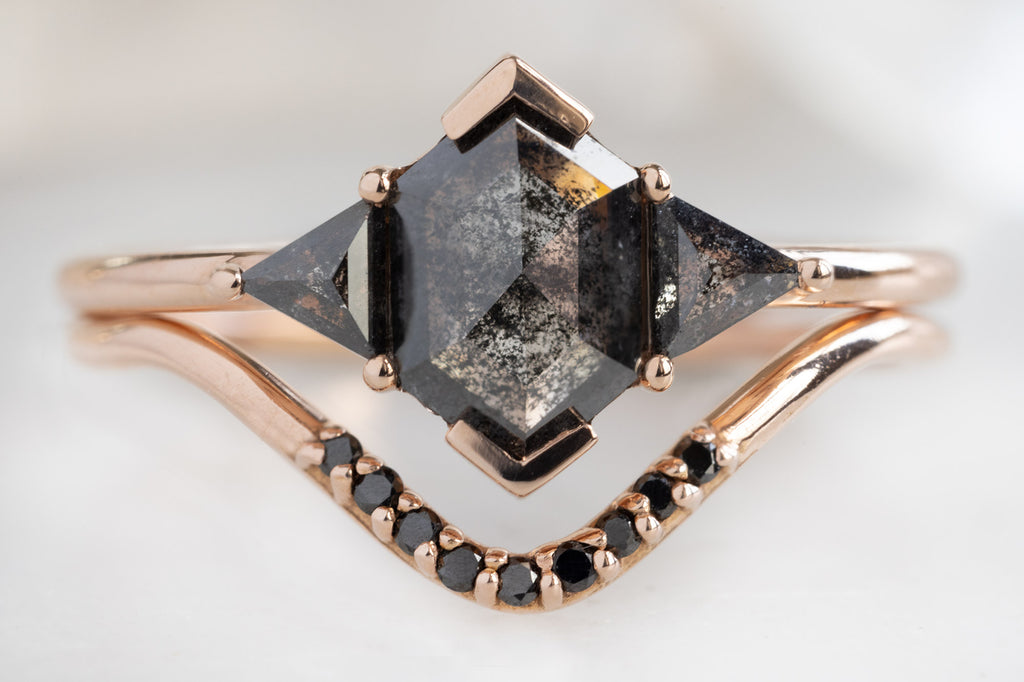 The Jade Ring with a Black Hexagon Diamond with Black Diamond Stacking Band