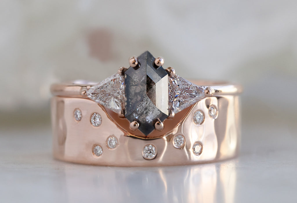 The Jade Ring with a Black Hexagon Diamond with Stacking Band