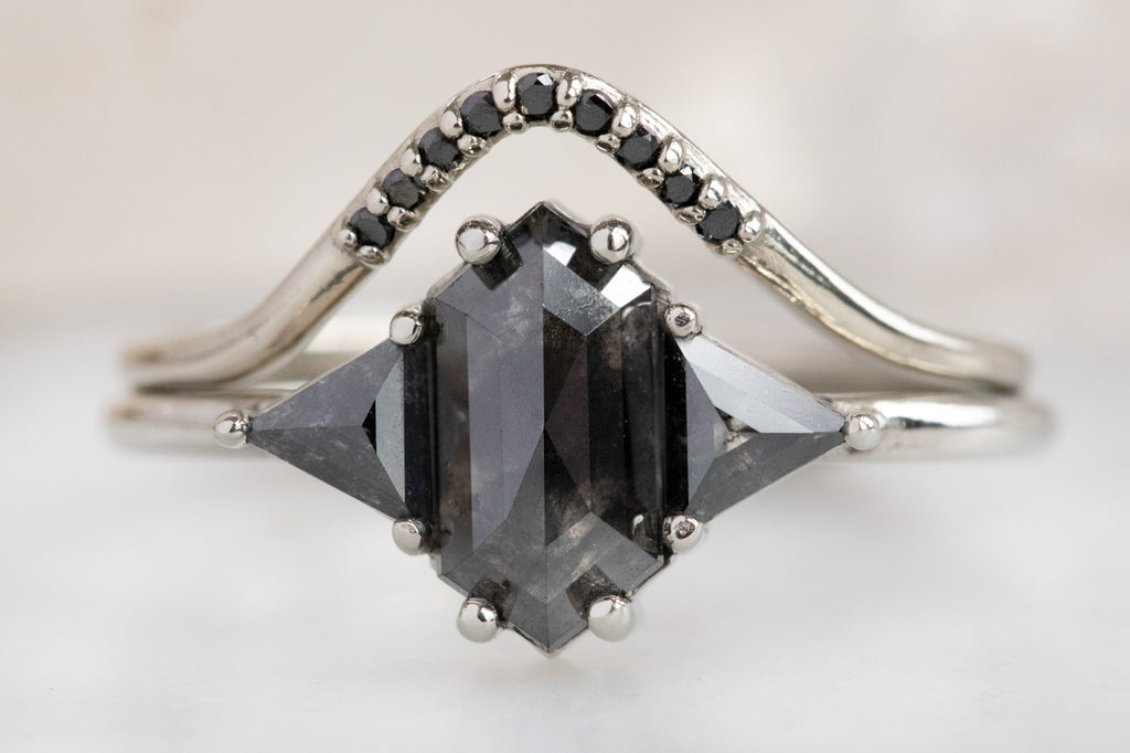 The Jade Ring with a Black Hexagon Diamond with Stack Band