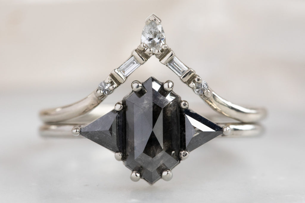 The Jade Ring with a Black Hexagon Diamond with Stack Band