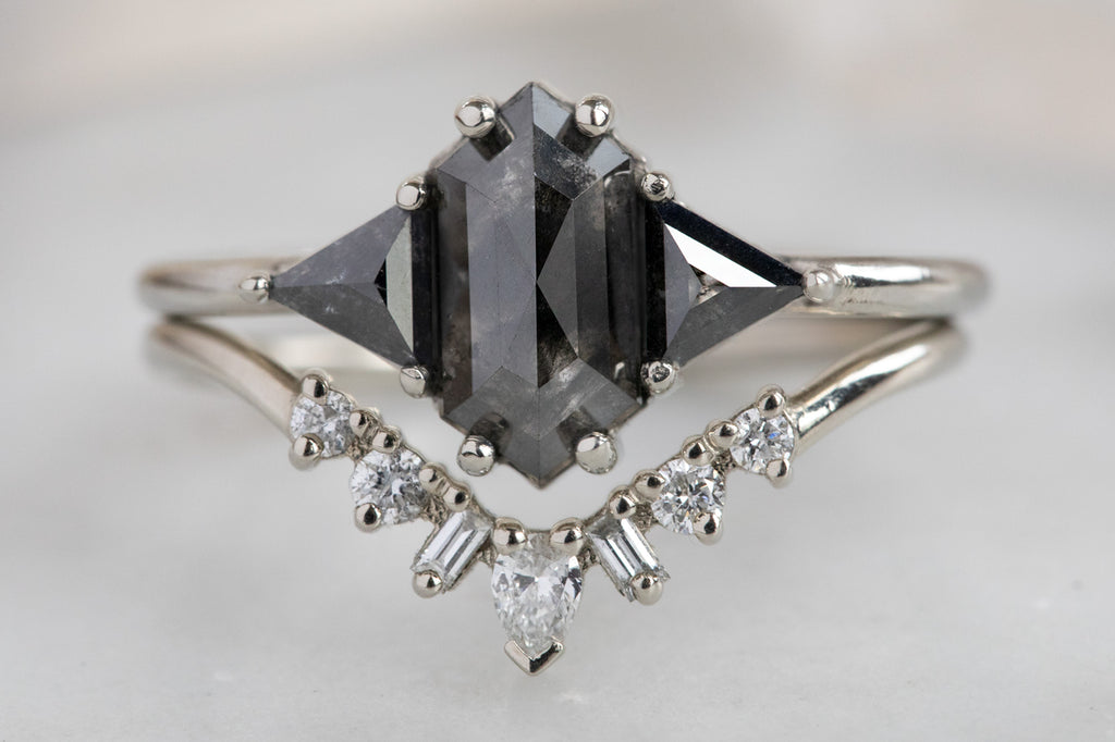 The Jade Ring with a Black Hexagon Diamond with Stack Band