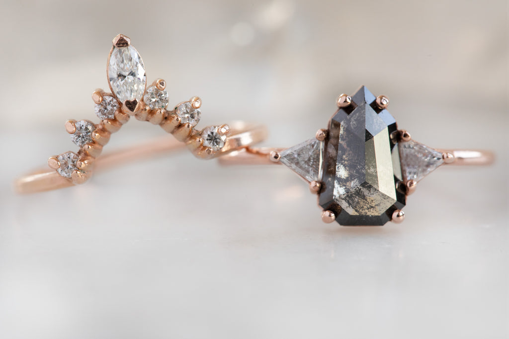 The Jade Ring with a Black Shield-Cut Diamond with Stacking Band