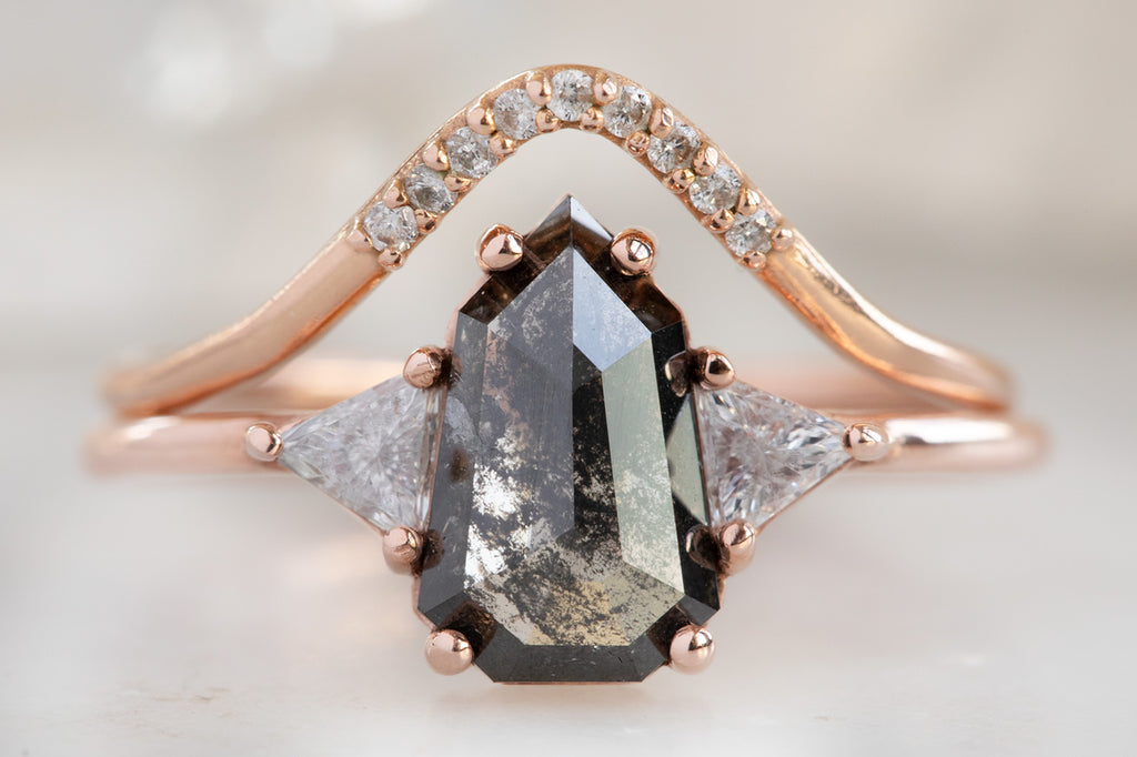 The Jade Ring with a Black Shield-Cut Diamond with Stacking Band