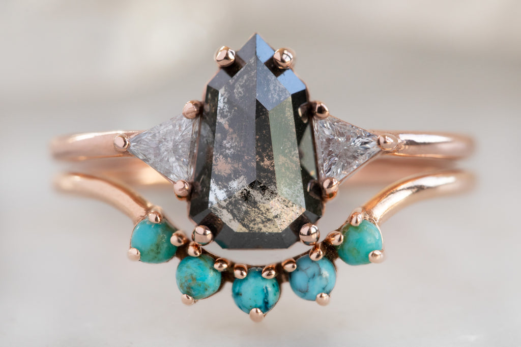 The Jade Ring with a Black Shield-Cut Diamond with Stacking Band