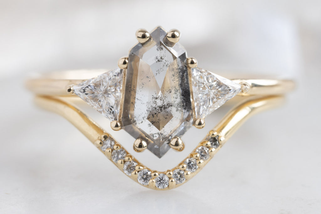 The Jade Ring with a Geometric Salt and Pepper Diamond with Stacking Band