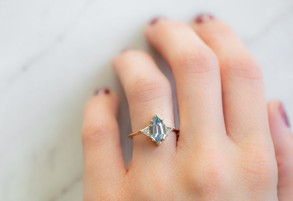 The Jade Ring with a Geometric Sapphire on Model