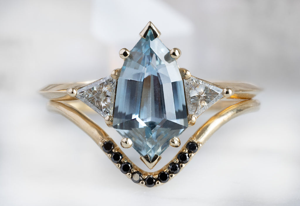 The Jade Ring with a Geometric Sapphire with Stacking Band