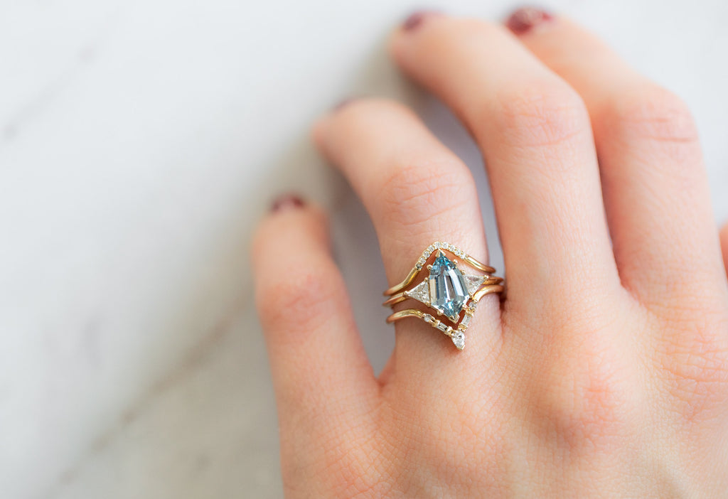 The Jade Ring with a Geometric Sapphire with Stacking Bands on Model