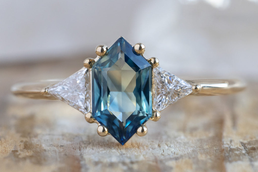 The Jade Ring with a Montana Sapphire Hexagon