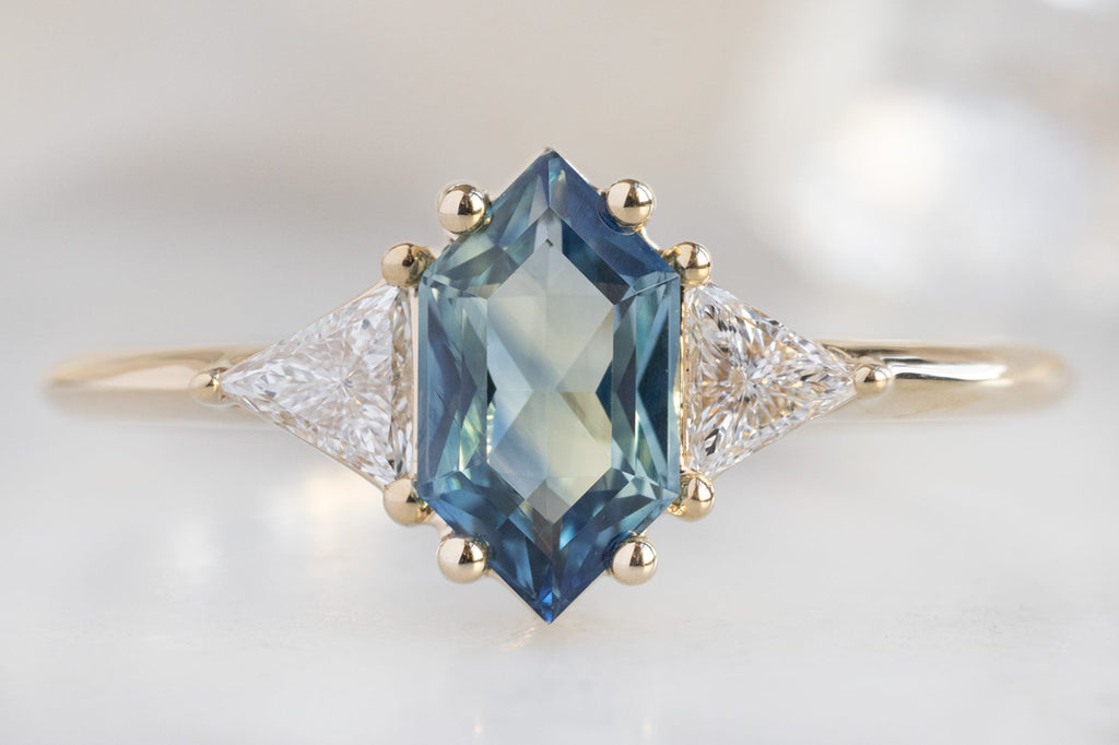 The Jade Ring with a Montana Sapphire Hexagon