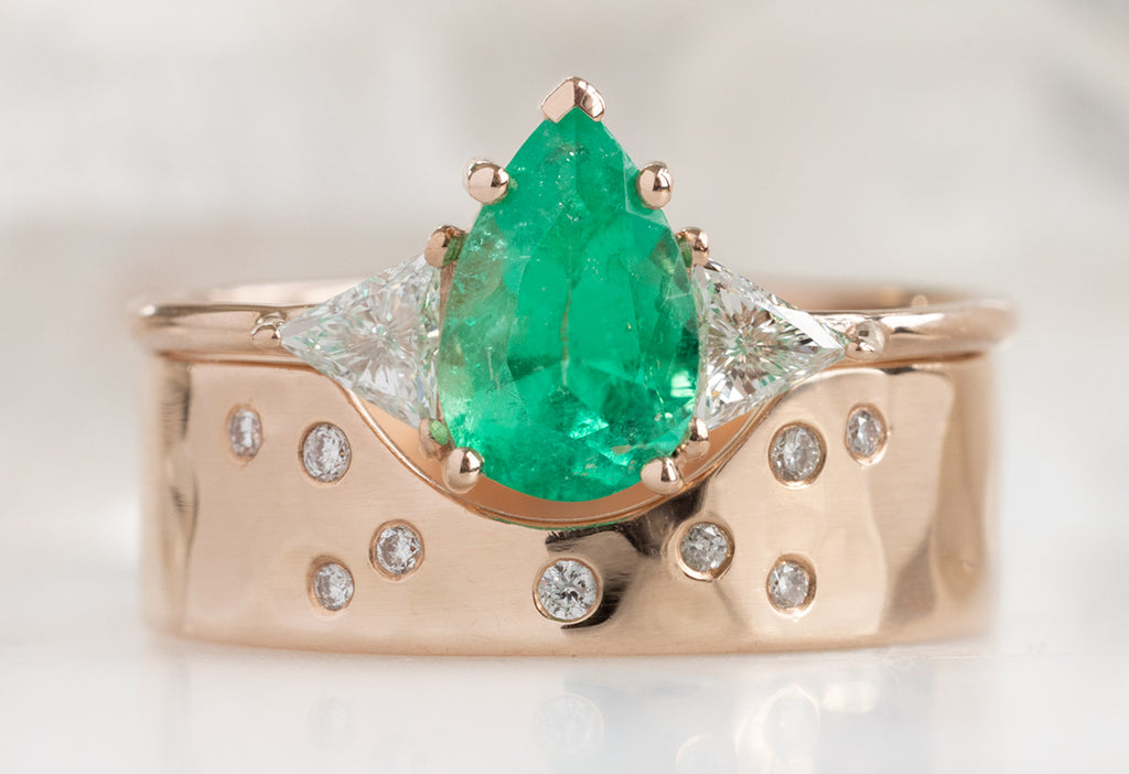 The Jade Ring with a Pear-Cut Emerald with Constellation Cut-Out Stacking Band