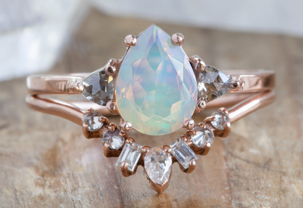The Jade Ring with a Pear-Cut Opal with Stacking Band