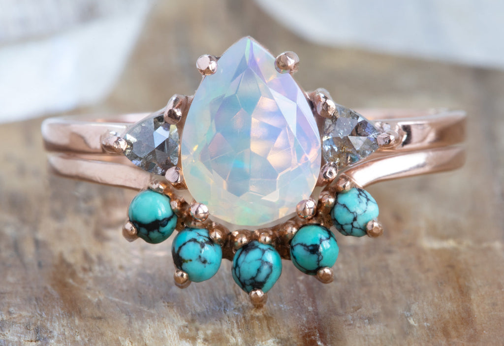 The Jade Ring with a Pear-Cut Opal with Stacking Band
