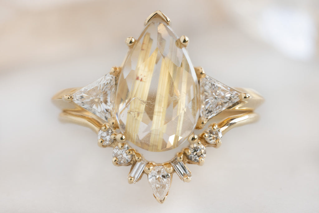 The Jade Ring with a Pear-Cut Rutiliated Quartz with Stacking Band
