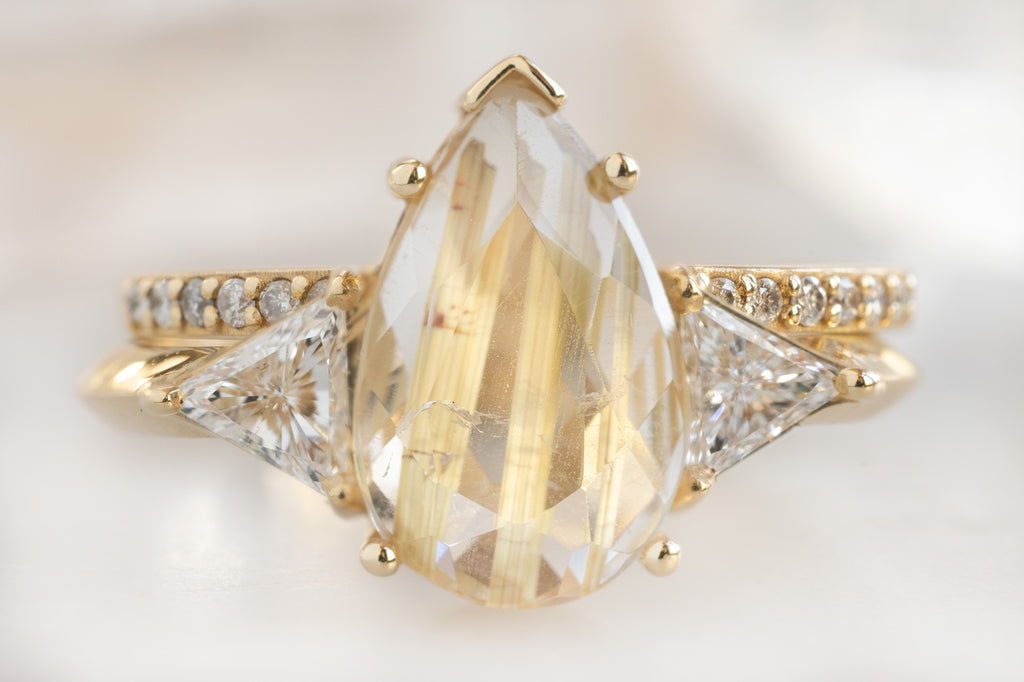 The Jade Ring with a Pear-Cut Rutiliated Quartz with Stacking Band