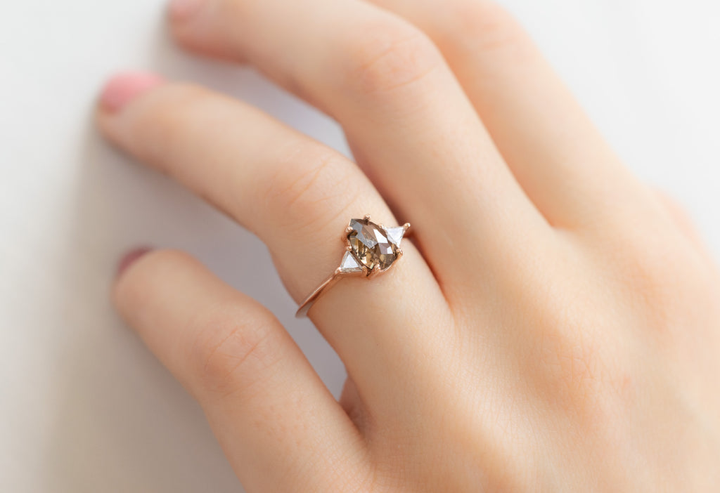 The Jade Ring with a Rose-Cut Red Diamond on Model