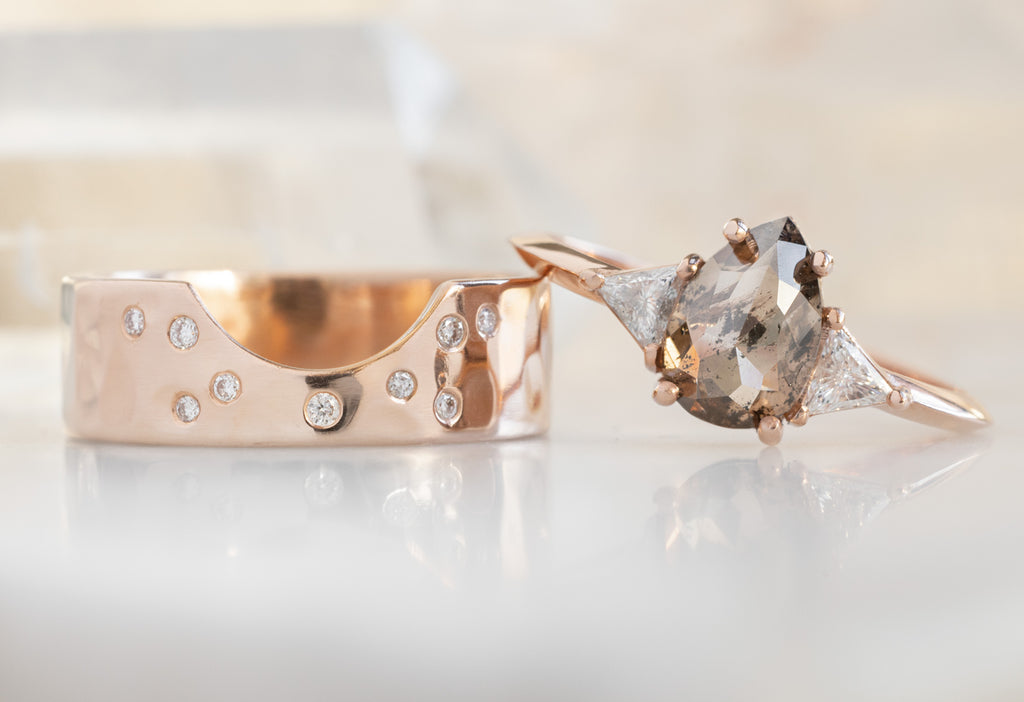 The Jade Ring with a Rose-Cut Red Diamond with Constellation Cut-Out Stacking Band