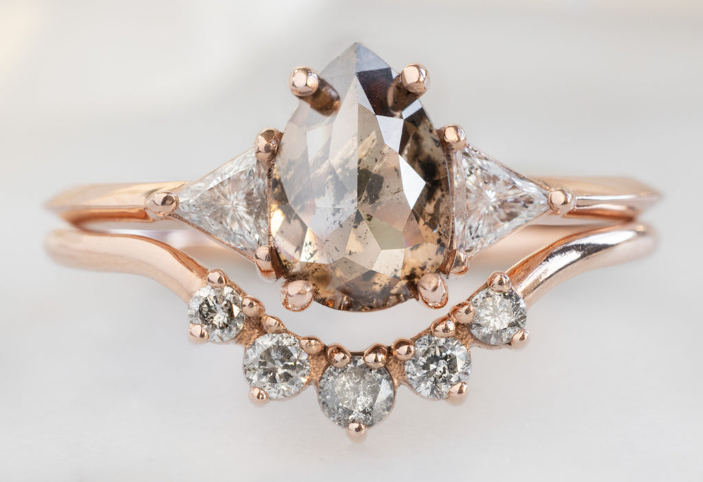 The Jade Ring with a Rose-Cut Red Diamond with Round Diamond Sunburst Stacking Band