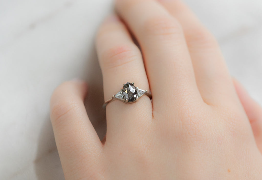 The Jade Ring with a Rose-Cut Black Diamond on Model