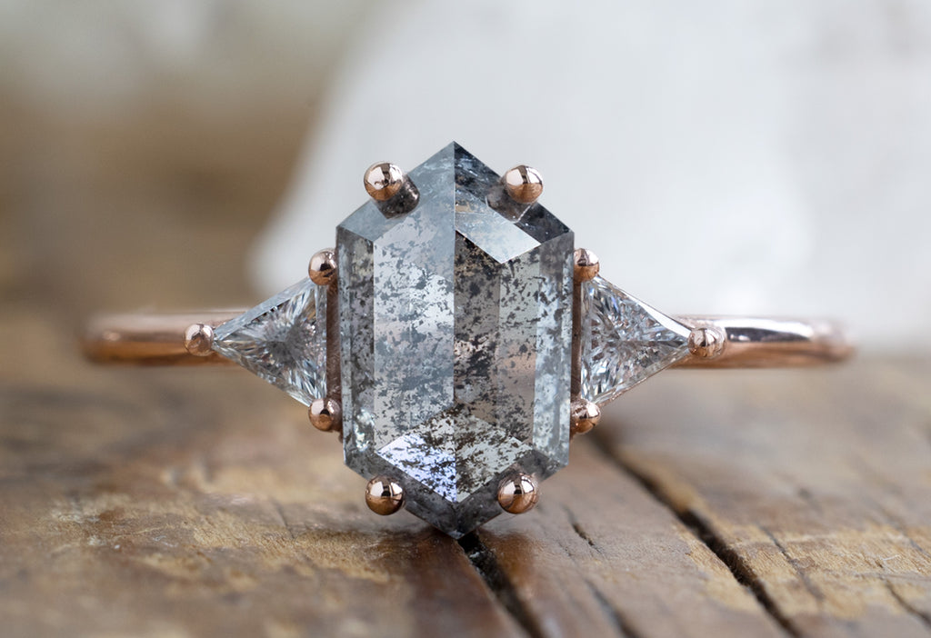 The Jade Ring with a Salt and Pepper Hexagon Diamond