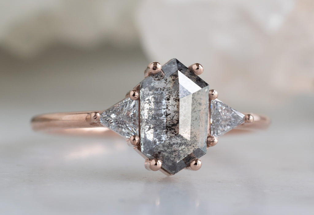 The Jade Ring with a Salt and Pepper Hexagon Diamond