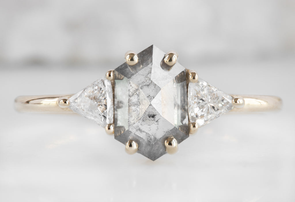 The Jade Ring with a Salt and Pepper Hexagon Diamond