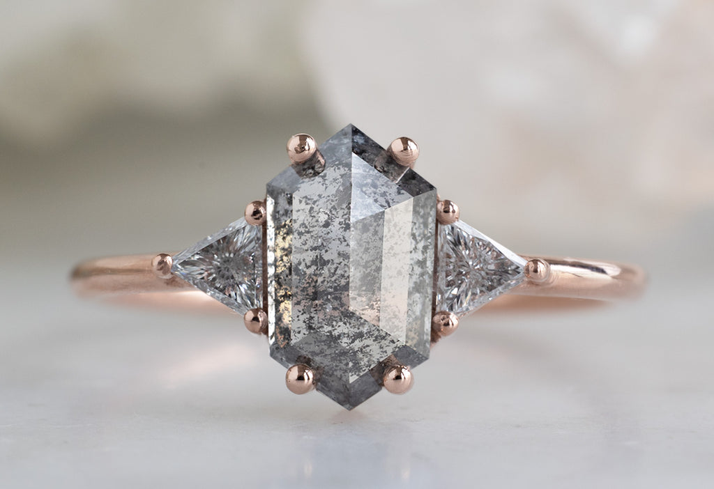The Jade Ring with a Salt and Pepper Hexagon Diamond