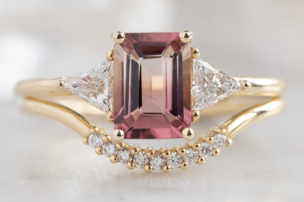 The Jade Ring with an Emerald-Cut Bicolor Tourmaline with Stacking Band