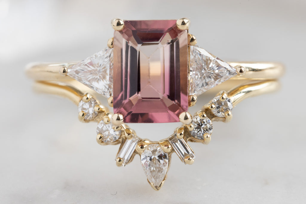 The Jade Ring with an Emerald-Cut Bicolor Tourmaline with Stacking Band
