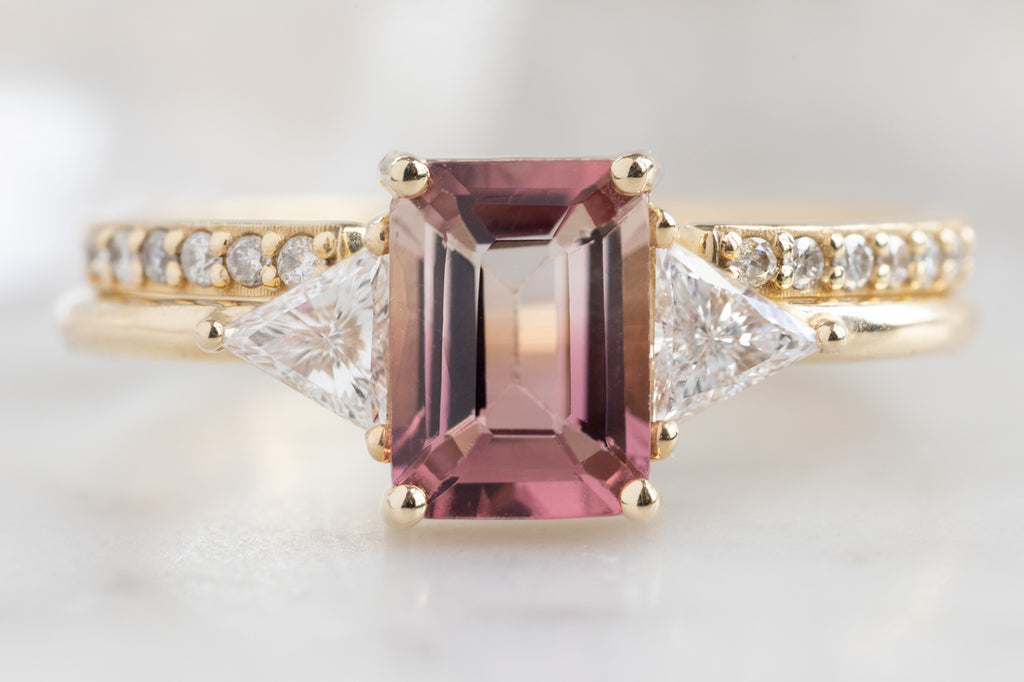 The Jade Ring with an Emerald-Cut Bicolor Tourmaline with Stacking Band