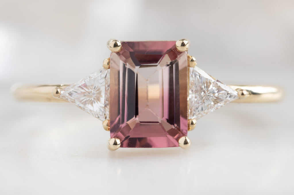 The Jade Ring with an Emerald-Cut Bicolor Tourmaline