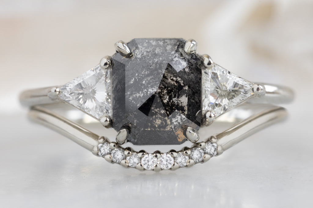 The Jade Ring with an Emerald-Cut Black Diamond with Pavé Arc Stacking Band