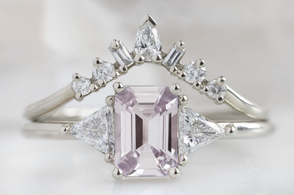 The Jade Ring with an Emerald-Cut Pink Sapphire with Stacking Band