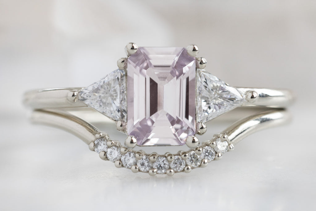 The Jade Ring with an Emerald-Cut Pink Sapphire with Stacking Band